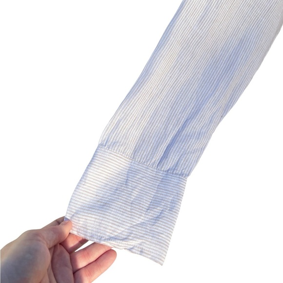 Haven Well Within NWOT 100% linen white tan striped button down oversized shirt - Picture 8 of 12